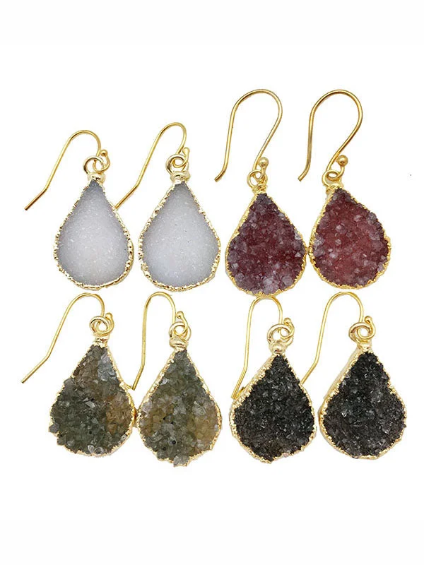 Thin hoop earrings-Double Druzy Teardrop Earrings