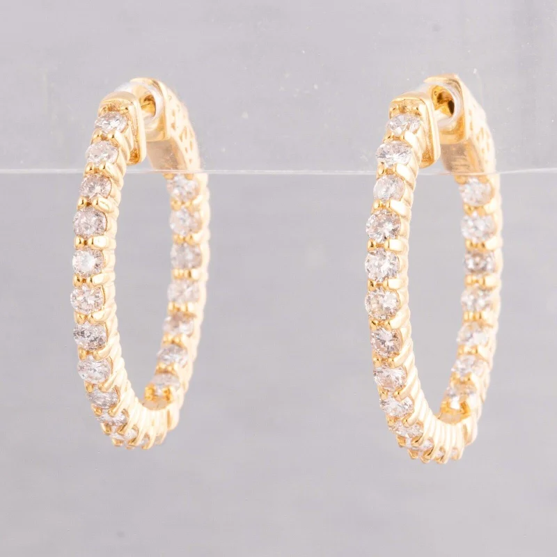 Fox wing earrings-14k Yellow Gold Diamond In & Out Hoop Earrings 1.65ctw - Snap Closure