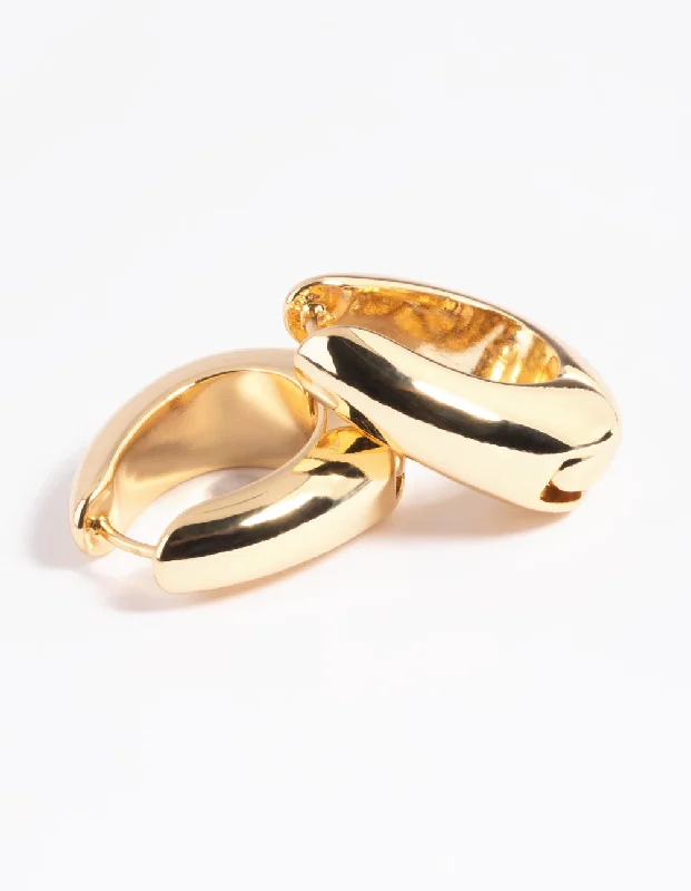 Sleek drop earrings-Gold Plated Chunky Oval Huggie Hoop Earrings