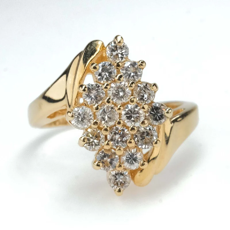 Dove feather engagement rings-0.96ctw Round Diamond Accented Cluster Cocktail Ring in 14K Yellow Gold