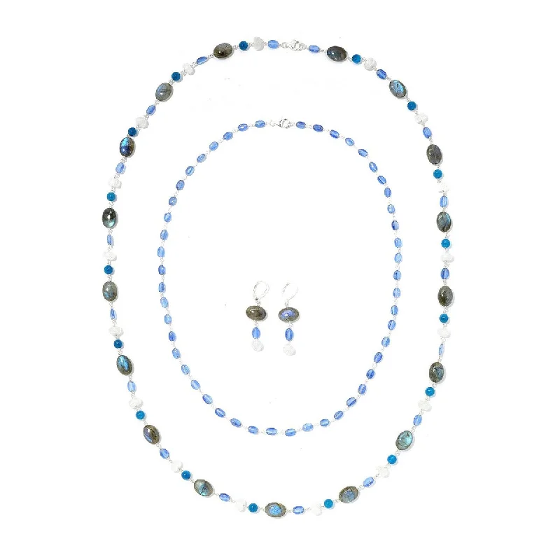 Thick bar necklaces-925 Sterling Silver Multi Gemstone Beaded Earring, Necklace Set