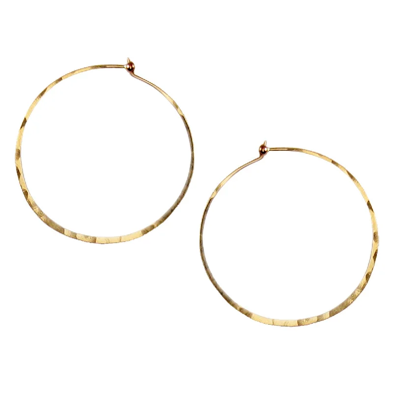 Shiny gold earrings-14k Large Thin Hammered Hoops