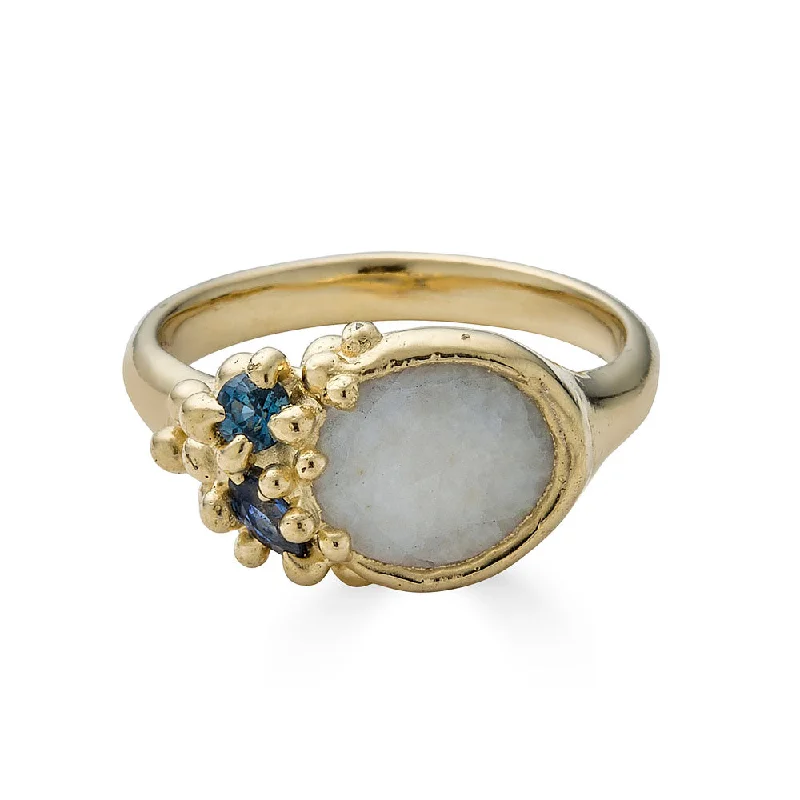 Beach Stone + Sapphire Froth Ring, 14k