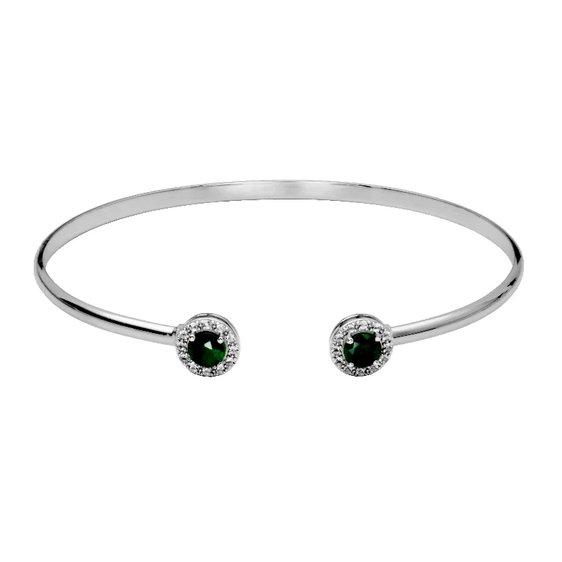 Oak grain bangles-Silver Birthstone Cuff Bracelet- Dyed Green Corundum Emerald