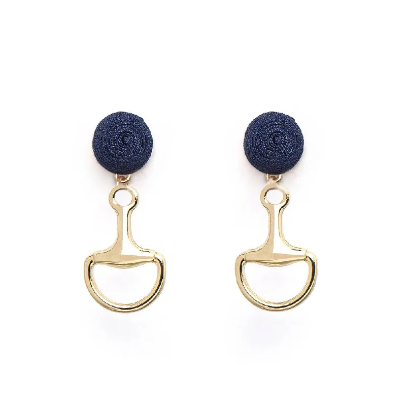 Curved design earrings-Bit Earrings Gold -  Navy Thread