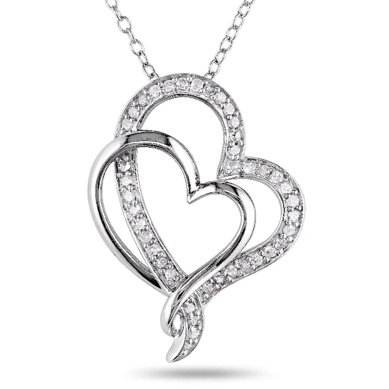 Shiny gold necklaces-Miadora Sterling Silver 1/4ct TDW Diamond Double Heart Interlocking Necklace