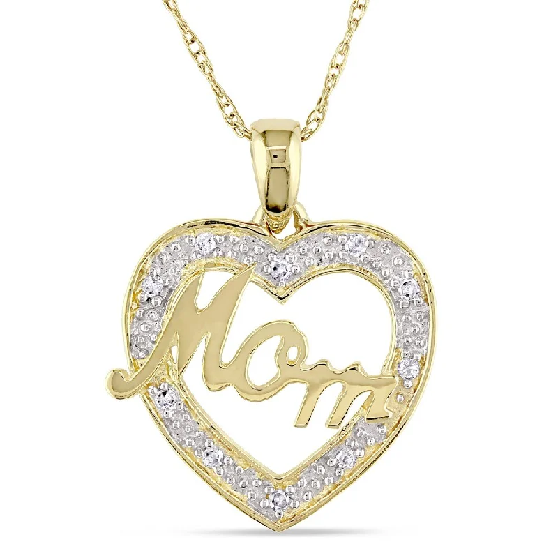 Shiny gold necklaces-Miadora 10k Yellow Gold Diamond Accent Mom Heart Necklace