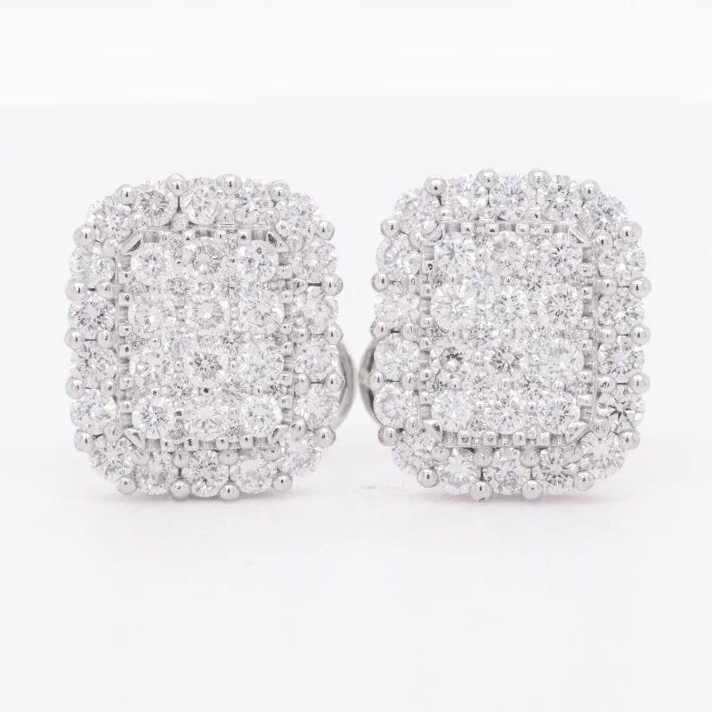 Layered tier earrings-18k White Gold Diamond 60 Stone Cushion Stud Earrings 1.78ctw G VS2