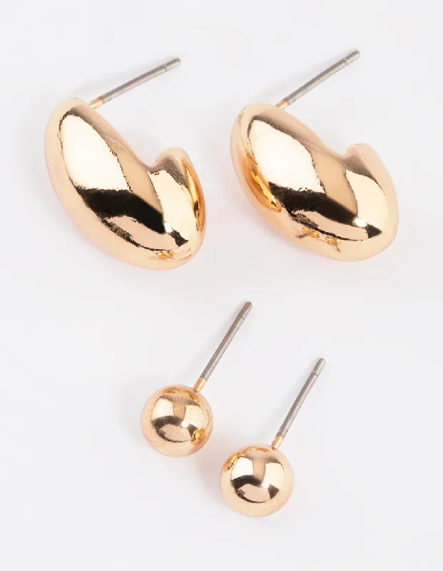 Cotton cord earrings-Gold Small Oval Stud Earring Pack