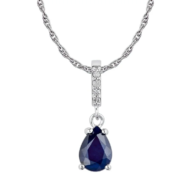 Stretch cord necklaces-Viducci 10k White Gold Genuine Pear-Shape Sapphire and Diamond Drop Pendant Necklace