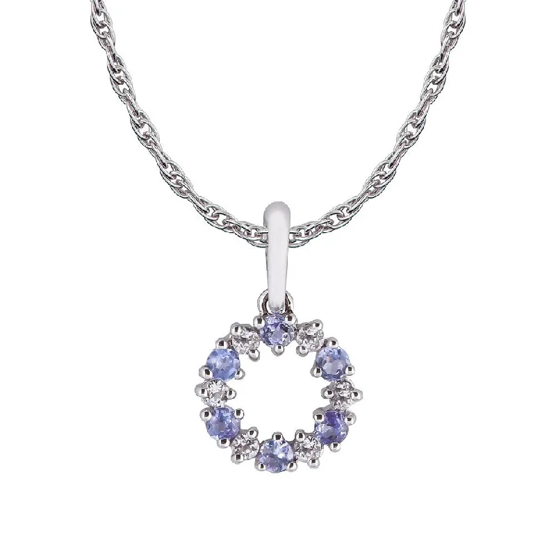 Layered link necklaces-Viducci 10k White Gold Genuine Tanzanite and White Topaz Petite Circle Pendant Necklace