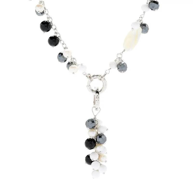 Onyx gem necklaces-Sterling Silver 36" 12-in-1 Convertible Black Onyx Beaded Necklace