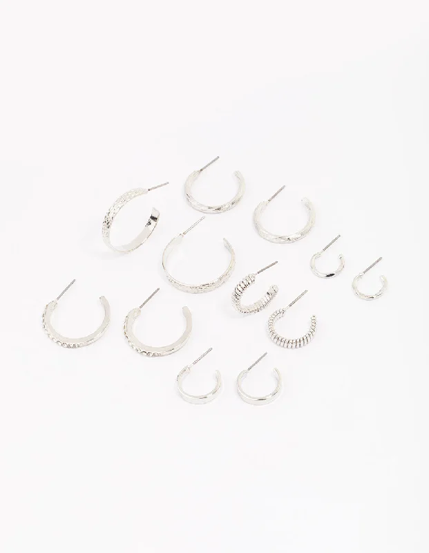 Topaz stud earrings-Silver Multi Hoop Earring 6-Pack