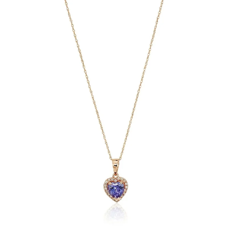 Flat knot necklaces-10k Rose Gold Tanzanite Heart and Diamond Pendant Necklace, 18"