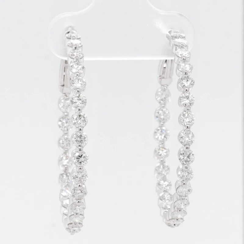 Thick hoop earrings-14k White Gold Diamond In & Out Hoop Earrings 3.25ctw G SI1 - Omegaback Closure