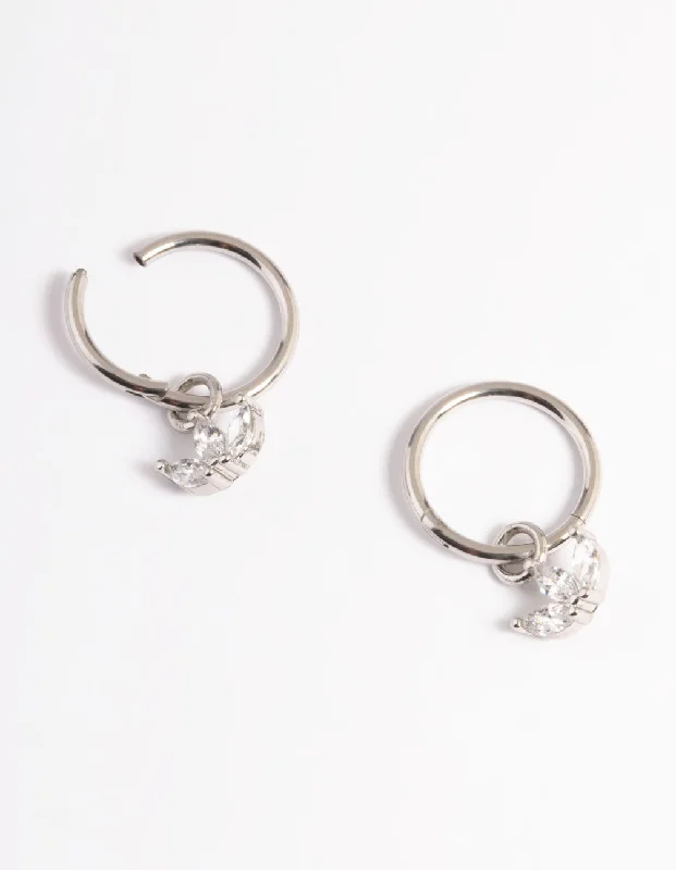 Polished bead earrings-Surgical Steel Cubic Zirconia Trio Marquise Hoop Earrings