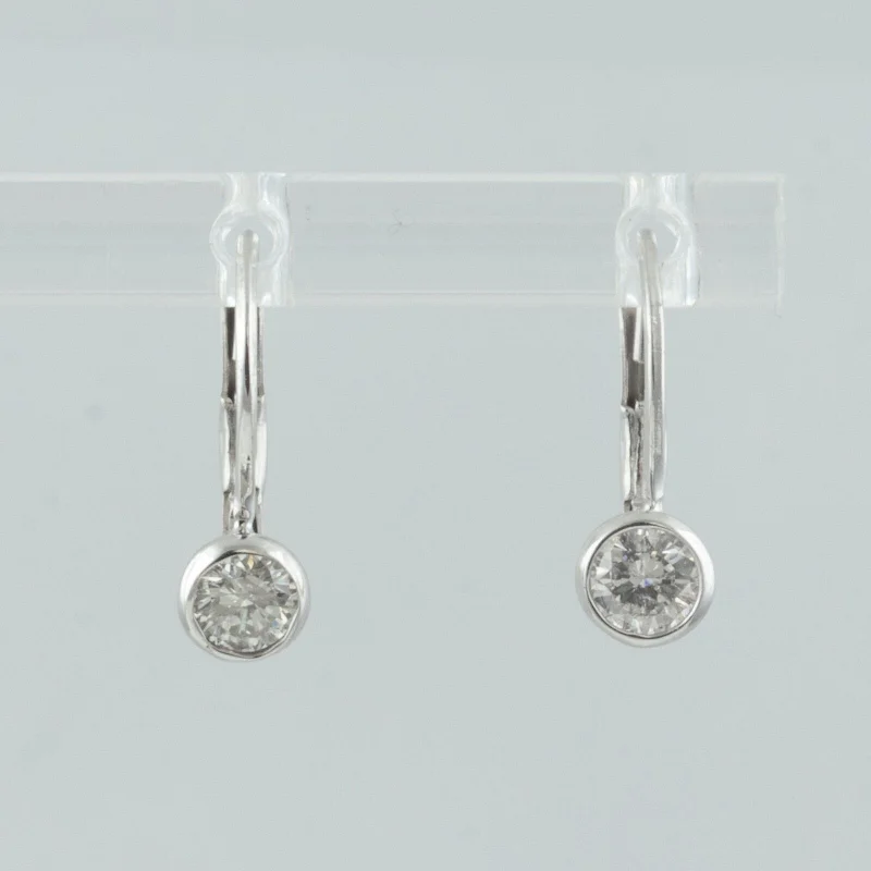 Tiny dot earrings-14k White Gold Diamond Dangle Drop Leverback Earrings 0.42ctw G-H SI1 1.4g