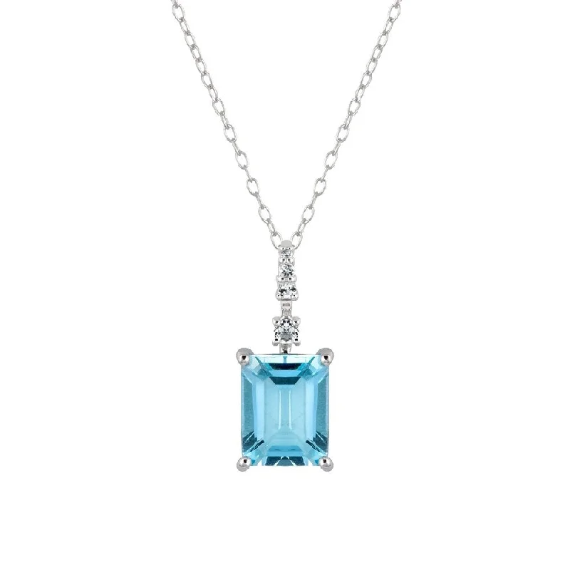 Slanted design necklaces-Viducci 10k White Gold Genuine Emerald-Cut Blue Topaz Pendant Necklace