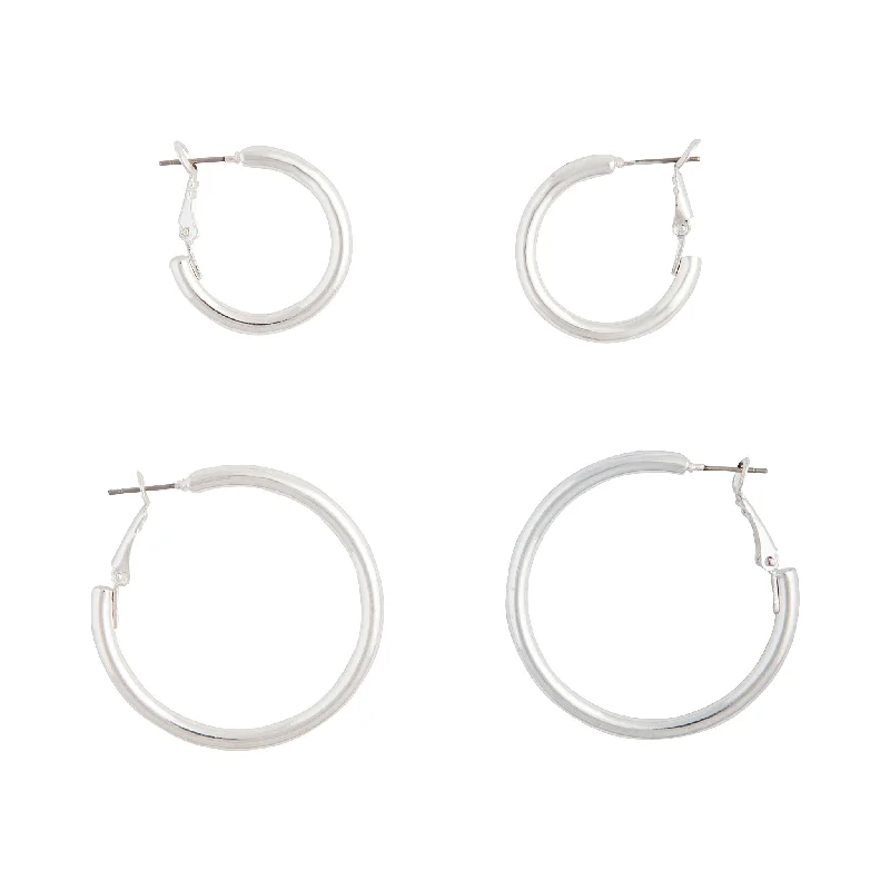 Playful pair earrings-Silver Chunky Classic Hoop Earring Pack