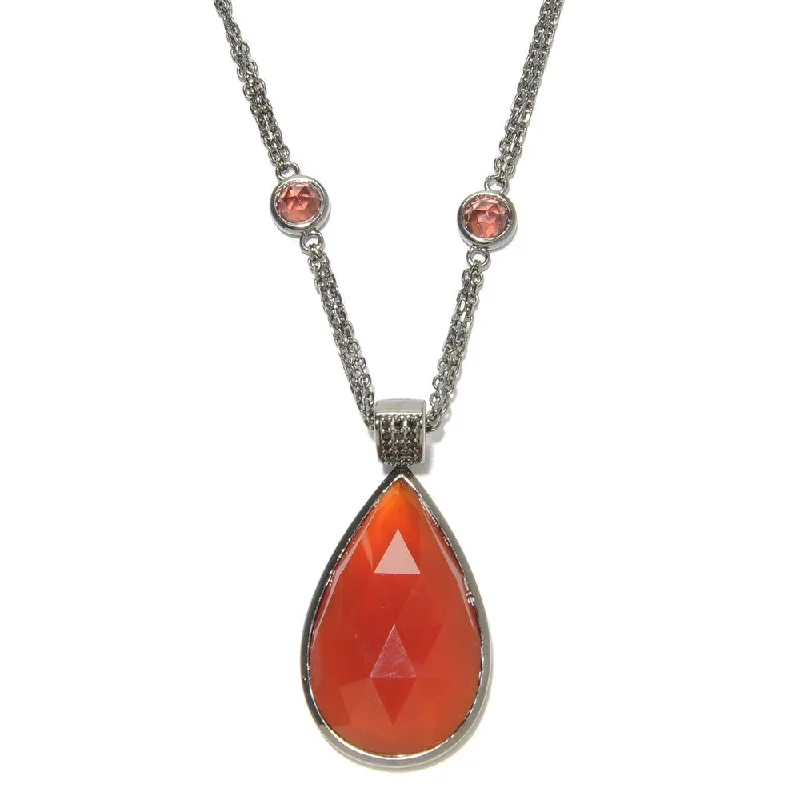 Pure crystal necklaces-Sterling Silver Red Agate and Mother of Pearl Doublet Enhancer Station 36-inch Necklace