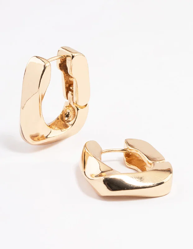 Lily motif earrings-Gold Thick Twist Huggie Earrings