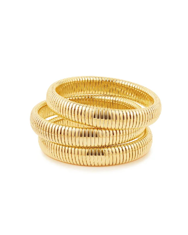 Alloy metal bangles-Flex Snake Chain Bracelet- Set of 3 (12mm wide)- Gold