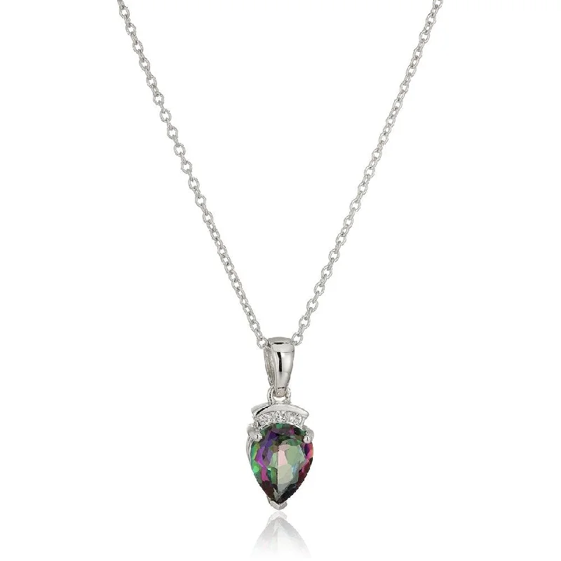 Retro photo necklaces-Sterling Silver Mystic Topaz Pear Pendant Necklace, 18" - Green