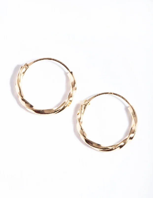 Vintage flair earrings-Gold Plated Sterling Silver 13mm Twist Hoop Earrings