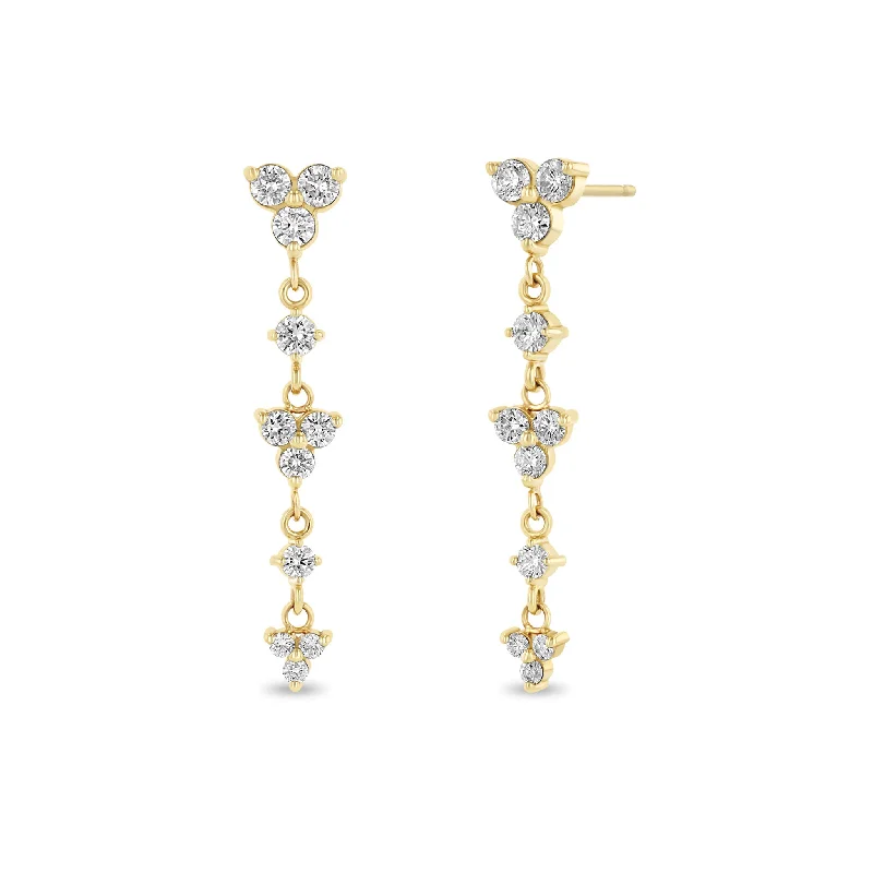 Pink gold earrings-14k Alternating Graduated Prong Diamond & Diamond Trio Drop Earrings