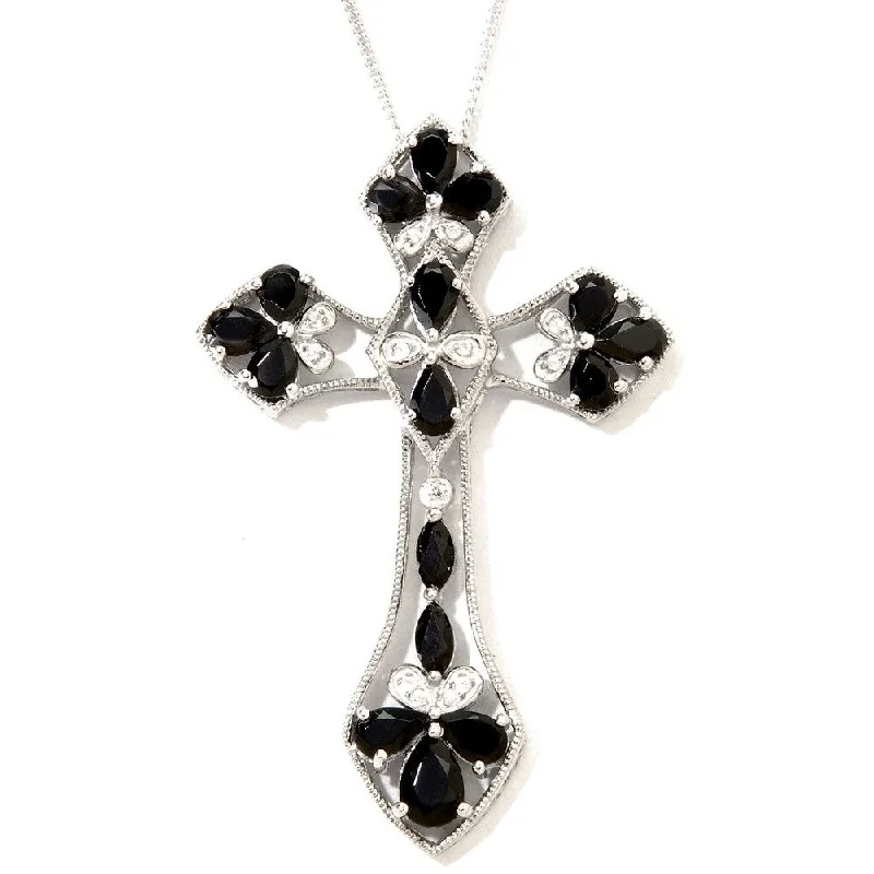 Round pendant necklaces-Sterling Silver Black Spinel Gothic Cross Necklace