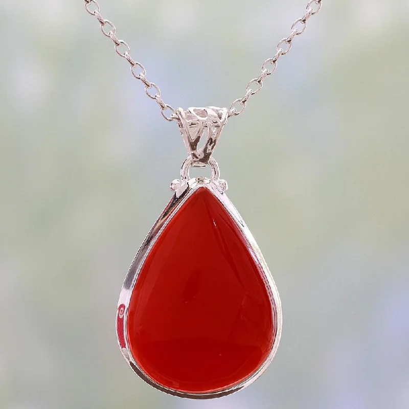 Nine-strand necklaces-Handmade Sterling Silver 'Drop of Sunshine' Carnelian Necklace (India)