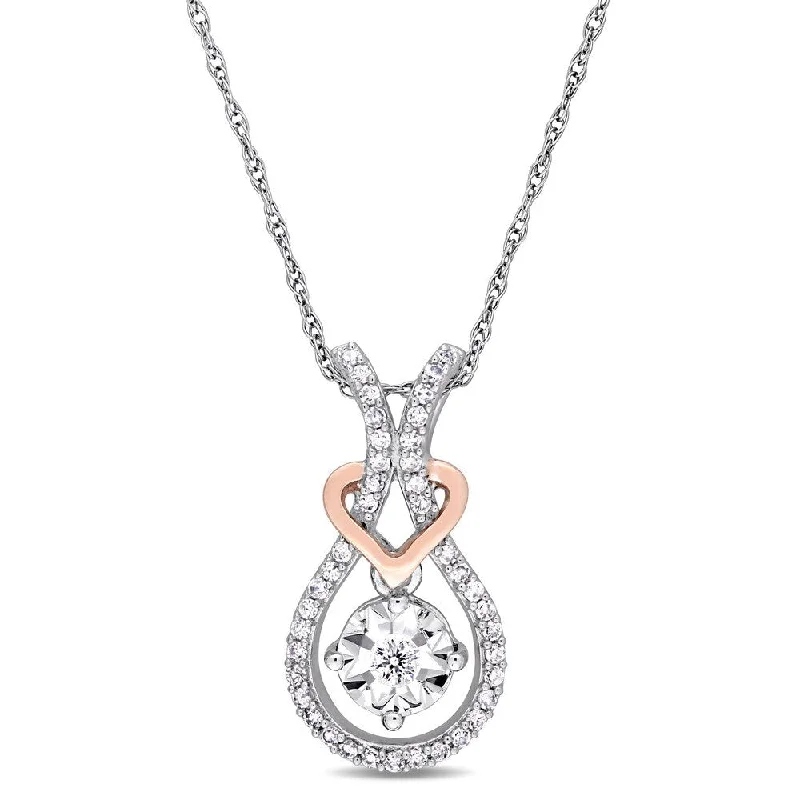 Zodiac charm necklaces-2-Tone 10k White & Rose Gold 1/5ct TDW Diamond Interlaced Teardrop Heart Drop Necklace by Miadora