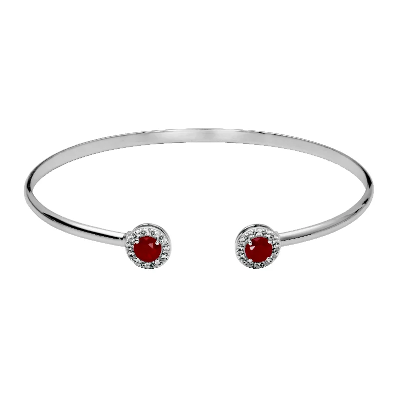 Radiant star bangles-Silver Birthstone Cuff Bracelet- Dyed red Corundum Ruby