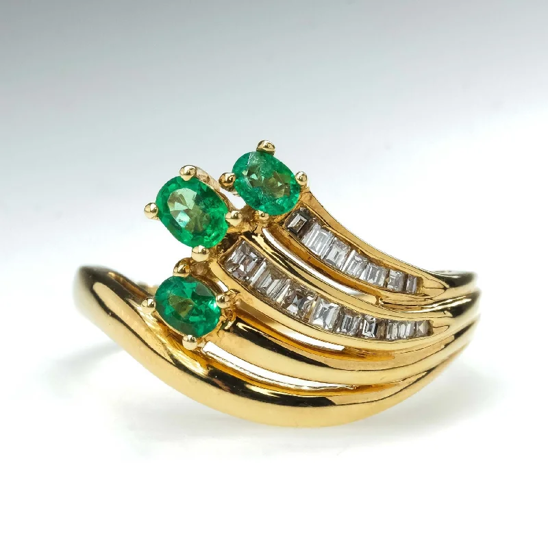 Vintage style engagement rings-0.23ctw Oval Emerald and Diamond Accented Gemstone Ring in 18K Yellow Gold