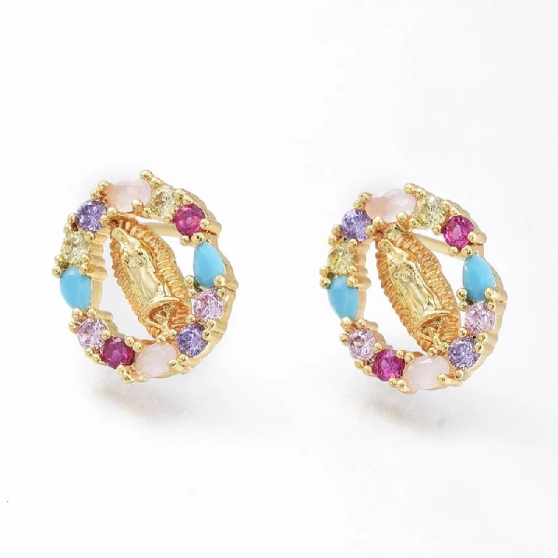 Victorian style earrings-Virgin Mary Multi-Color Crystal Gold Earrings