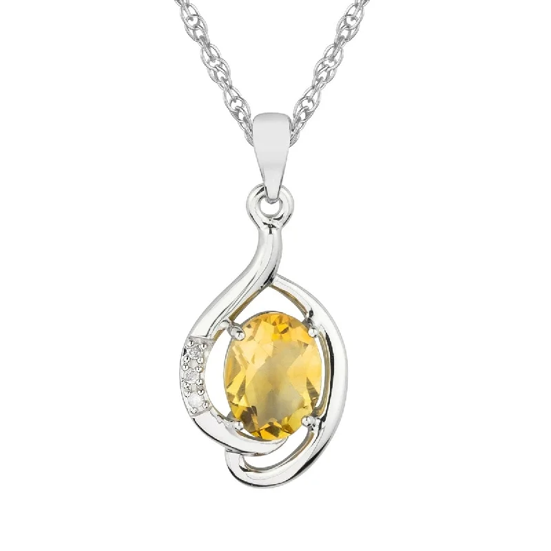 Spinel necklaces-Viducci 10k White Gold Genuine Oval Citrine and Diamond Pendant Necklace