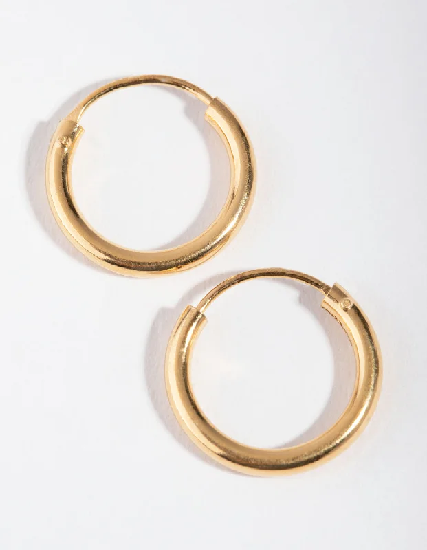 Polished art earrings-Gold Plated Sterling Silver 15x2MM Hoop Earrings