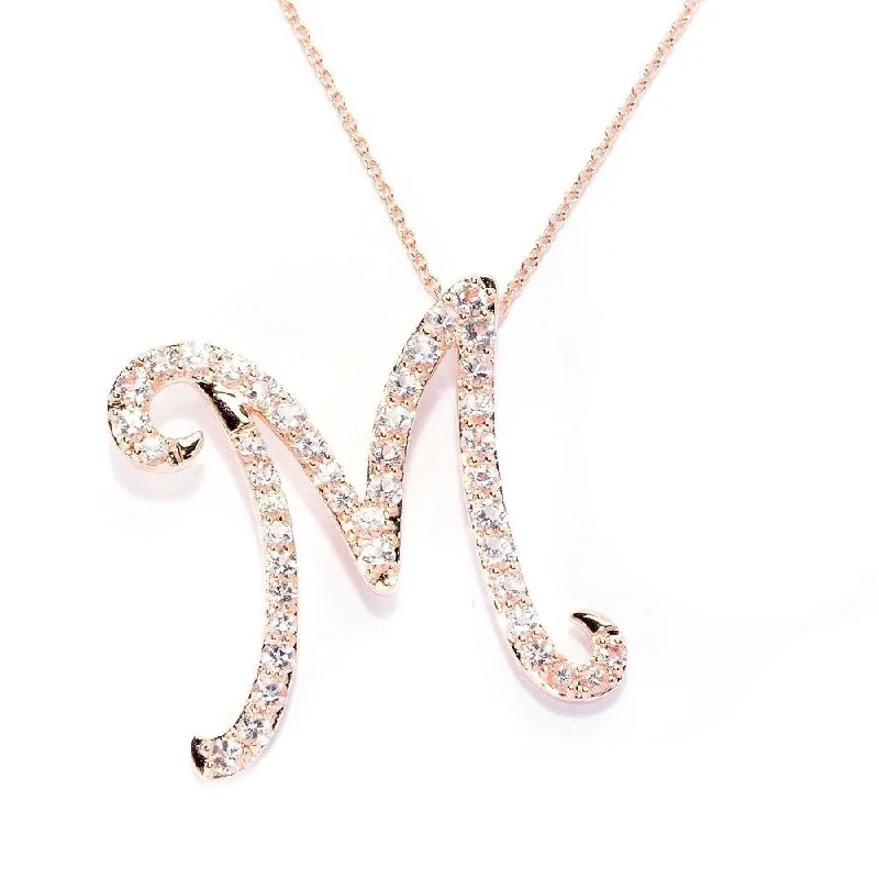 Worn style necklaces-18k Rose Gold over Sterling Silver Round Morganite Initial M Necklace