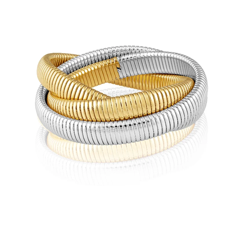 Wide geometric bangles-Infinity Multi Layered Bracelet Two-Tone