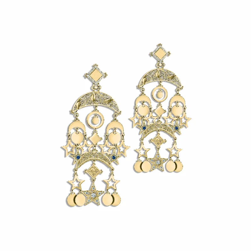 Patina brass earrings-Crescent Chandelier Earrings