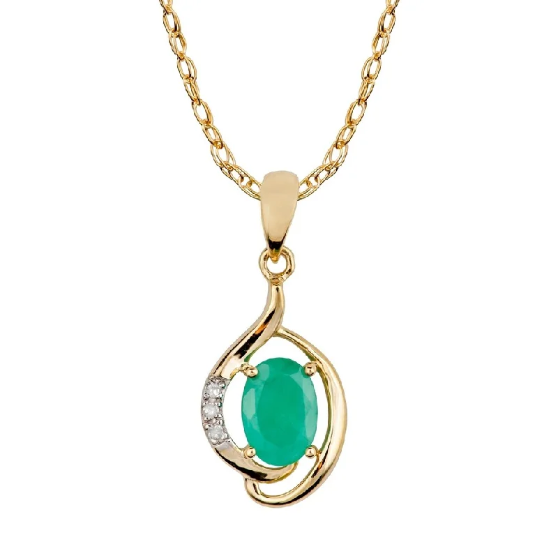 Mesh choker necklaces-Viducci 10k Yellow Gold Genuine Oval Emerald and Diamond Pendant Necklace