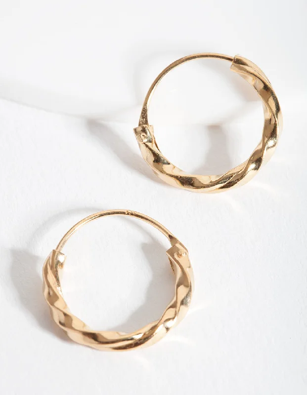 Lily motif earrings-Gold Plated Sterling Silver Chunky Twist Hoop Earrings