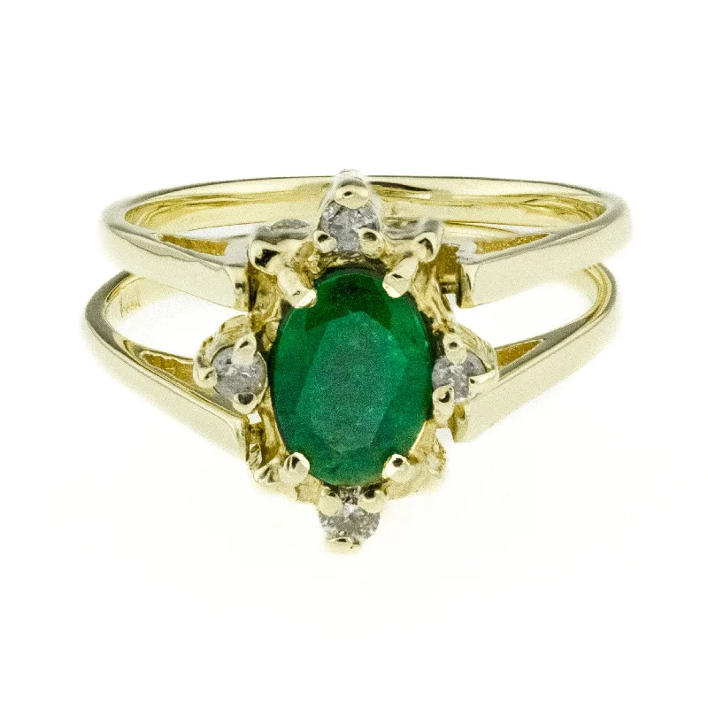 Patina bronze engagement rings-0.77ctw Natural Emerald and 0.38ctw Diamond Reversible Ring in 14K Yellow Gold - Size 5