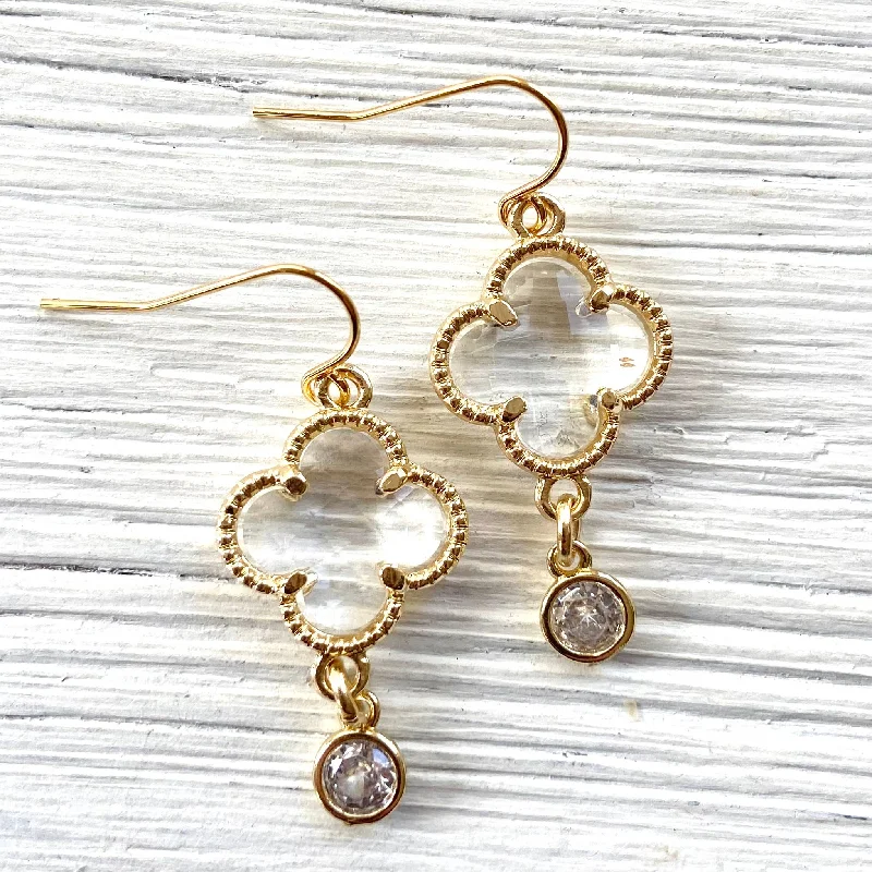 Vivid druzy earrings-Crystal clover quatrefoil earrings designer 