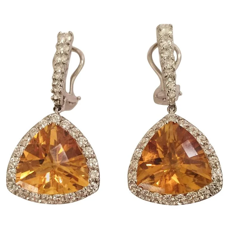 Morganite stud earrings-Elegant Citrine Diamond Gold Hanging Earrings