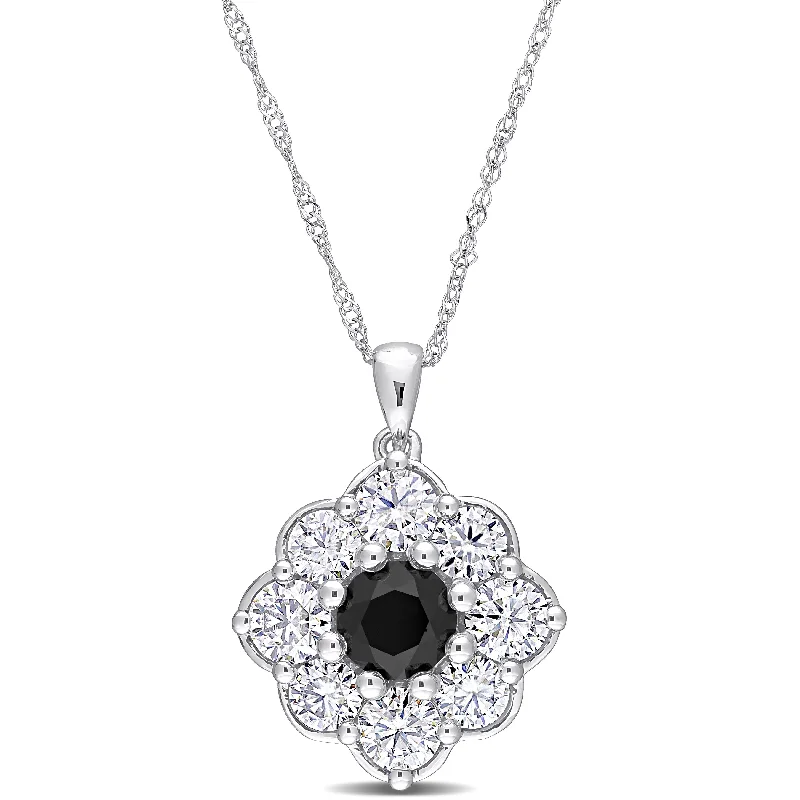 Dove feather necklaces-Miadora 10k White Gold 1ct TDW Black Diamond & 1 3/5ct TGW Created White Moissanite Floral Necklace