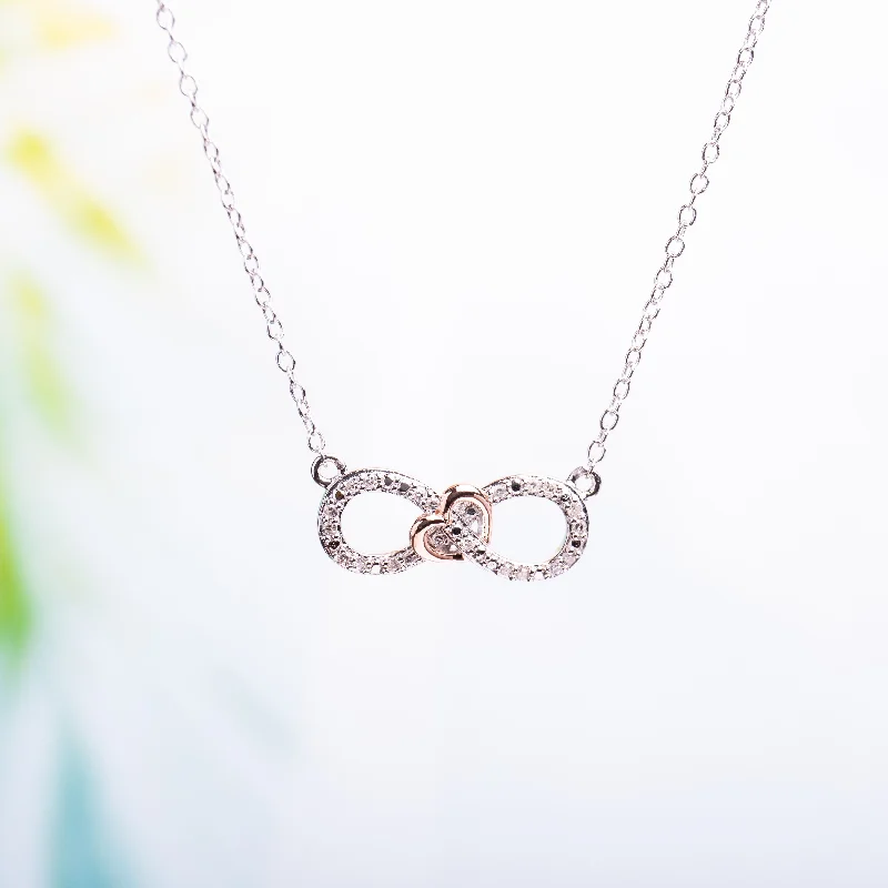 Stamped monogram necklaces-Miadora Sterling Silver 1/10 ct. TDW Diamond Heart Infinity Necklace