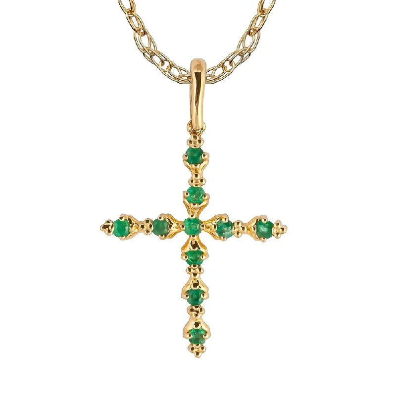 Spring clasp necklaces-Viducci 10k Yellow Gold Genuine Emerald Cross Pendant Necklace