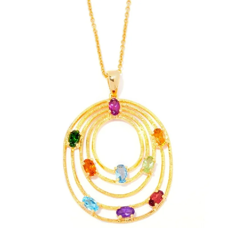 Braided link necklaces-Multi-gemstone Yellow Tiered Oval Pendant Necklace