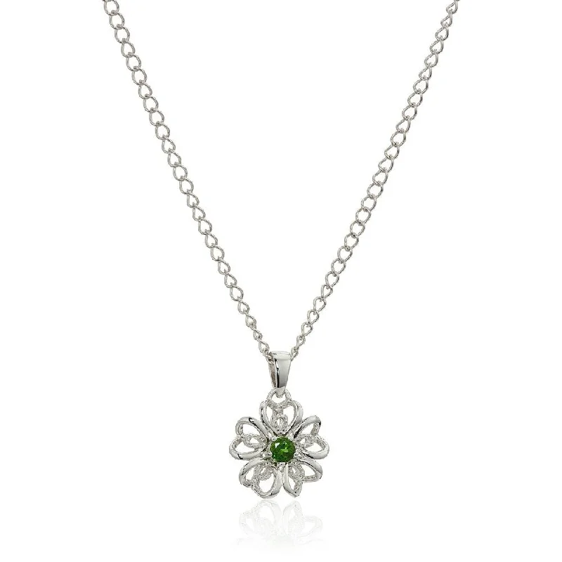 Thin filigree necklaces-Sterling Silver Chrome Diopside Flower Pendant Necklace, 18" - Green